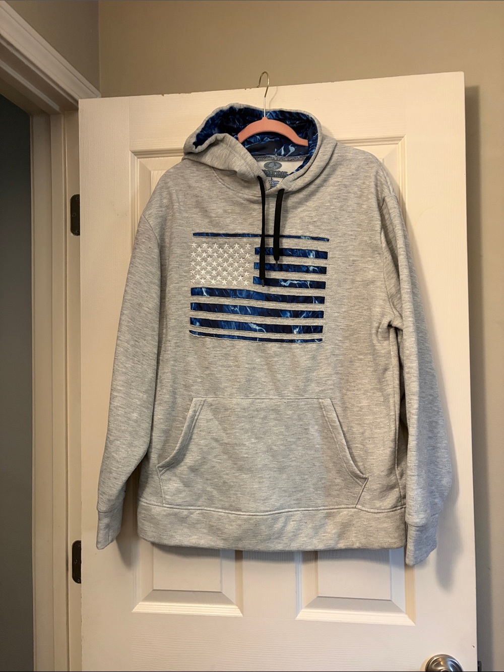 Mossy Oak Grey Hoodie with Blue Flag Accent